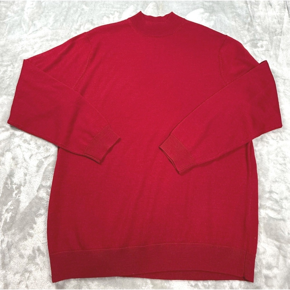 Turnbury Mens Red Extra Fine Merino Wool Mock Neck Sweater Size L
